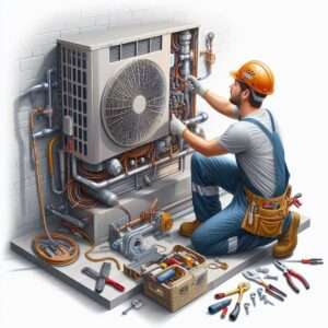 RK Mechanical HVAC technician repairing AC in Sacramento CA